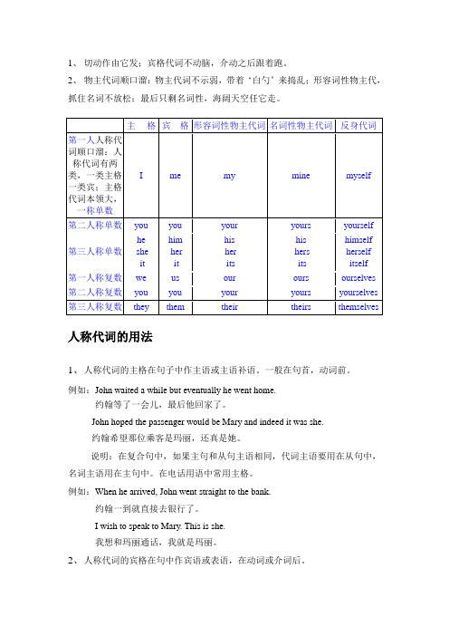 人称代词、物主代词、反身代词及名词所有格的用法