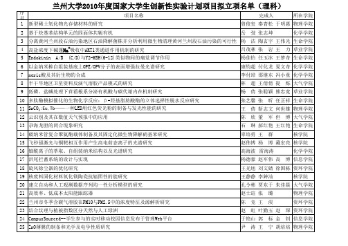 兰州大学2010年度国家大学生创新性实验计划项目拟立项