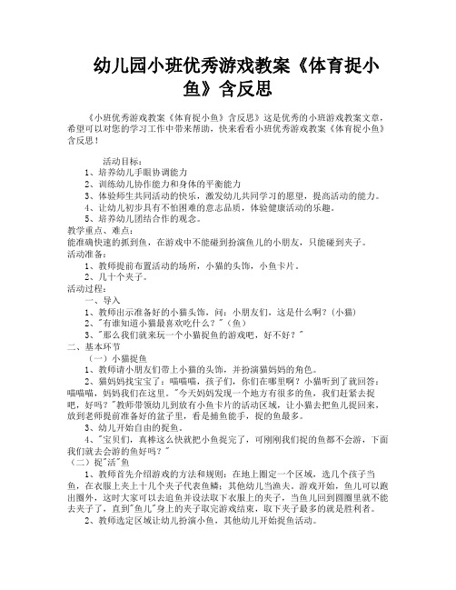 幼儿园小班优秀游戏教案《体育捉小鱼》含反思