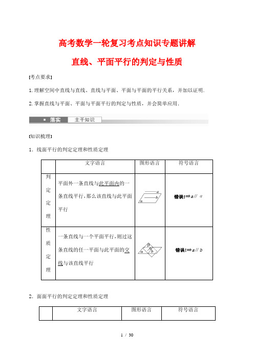 高考数学一轮复习考点知识专题讲解52---直线、平面平行的判定与性质