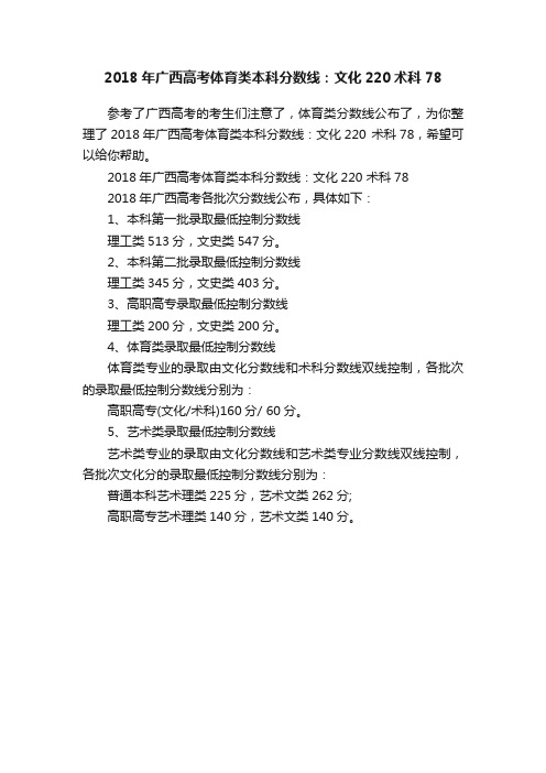 2018年广西高考体育类本科分数线：文化220术科78