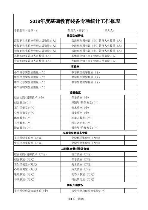 2018年度基础教育装备专项统计工作报表