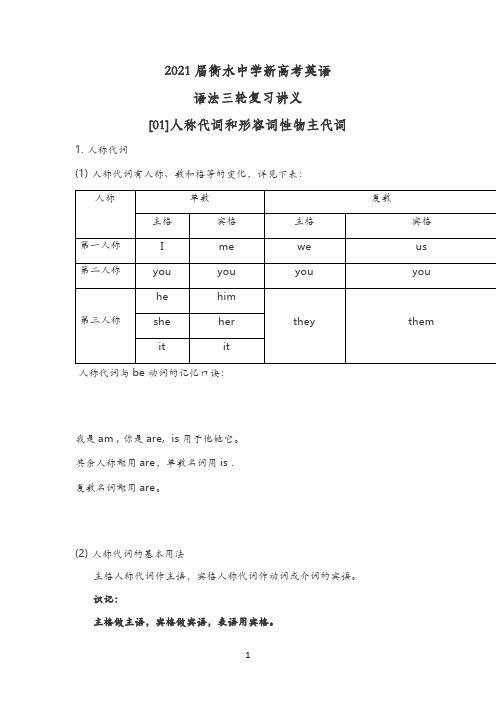 2021届衡水中学新高考英语语法三轮复习(共32个考点)