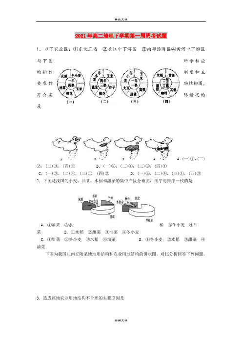 2021年高二地理下学期第一周周考试题