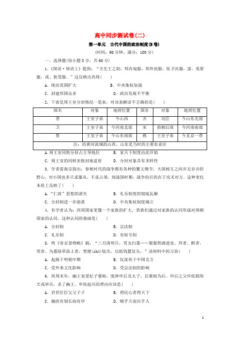 优化方案高中历史同步测试卷(二)新人教版必修1