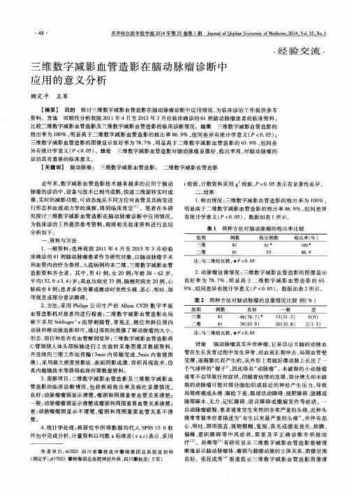 三维数字减影血管造影在脑动脉瘤诊断中应用的意义分析