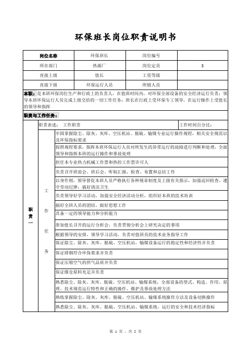 环保班长岗位职责说明书 (2)