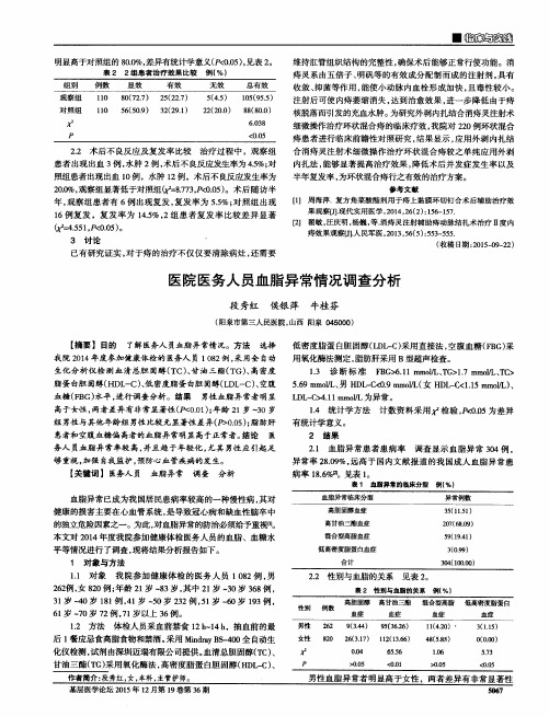 医院医务人员血脂异常情况调查分析