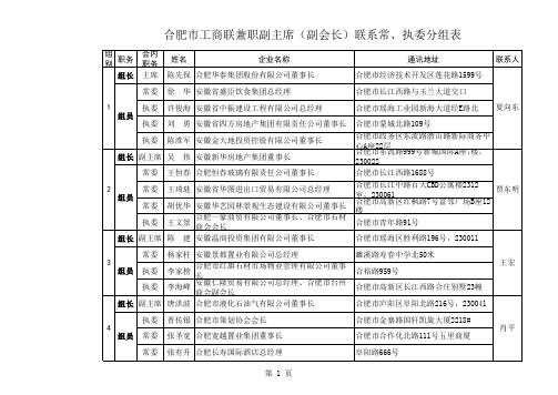 合肥市工商联兼职副主席(副会长)联系常、执委分组表及会员通讯录