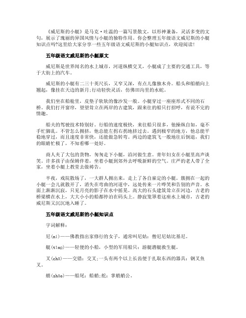 五年级语文威尼斯的小艇知识点