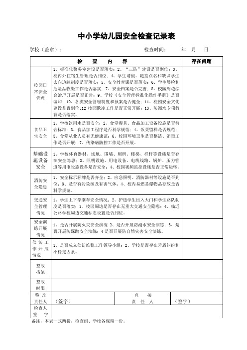 中小学幼儿园安全检查记录表