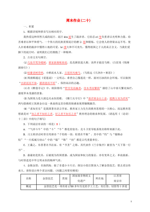 2022春九年级语文全册周末作业20新人教版