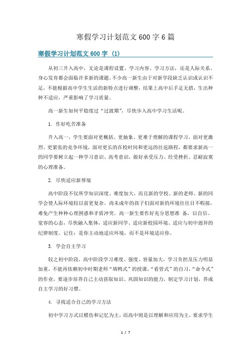 寒假学习计划范文600字6篇