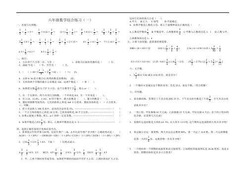 六年级数学毕业综合练习一