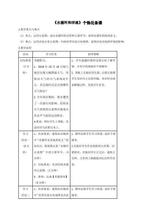 江苏省包场高级中学2017届高三地理复习学案《水循环和洋流》