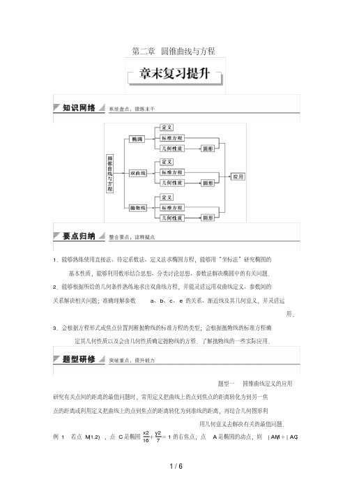 高中数学第二章圆锥曲线与方程章末复习提升教学案新人教B版选修1-1