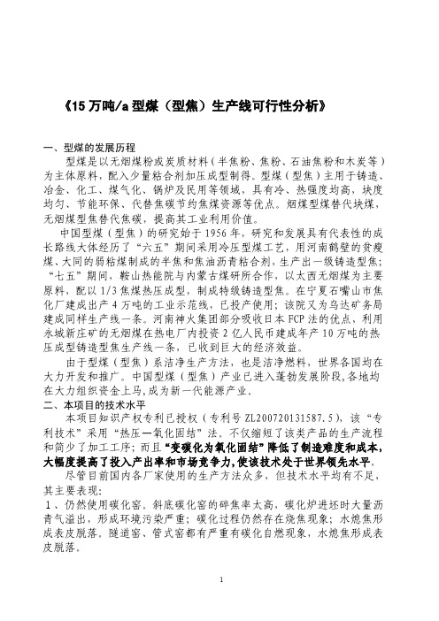 年产15万吨兰炭型煤生产线可行性分析