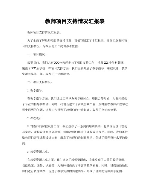 教师项目支持情况汇报表