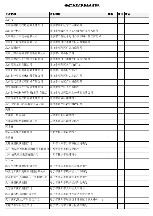 机械工业重点联系企业通讯录