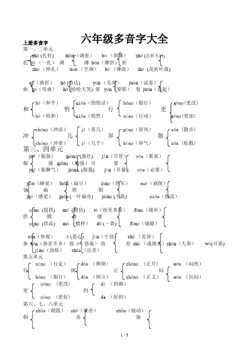 六年级多音字大全