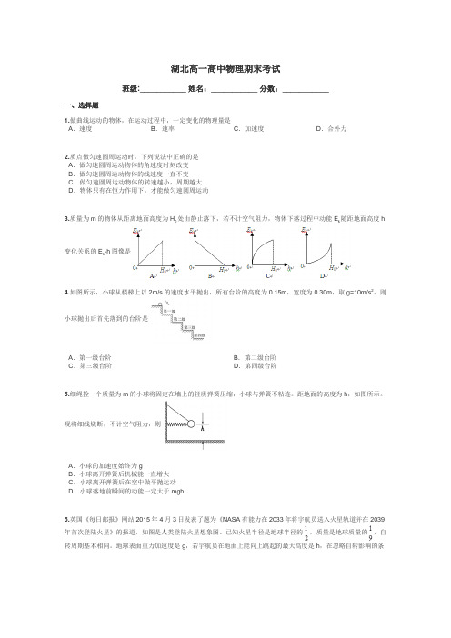 湖北高一高中物理期末考试带答案解析
