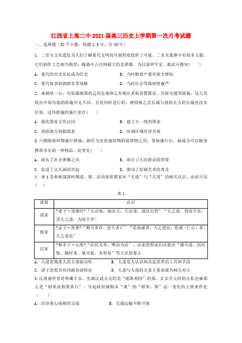 江西省上高二中高三历史上学期第一次月考试题