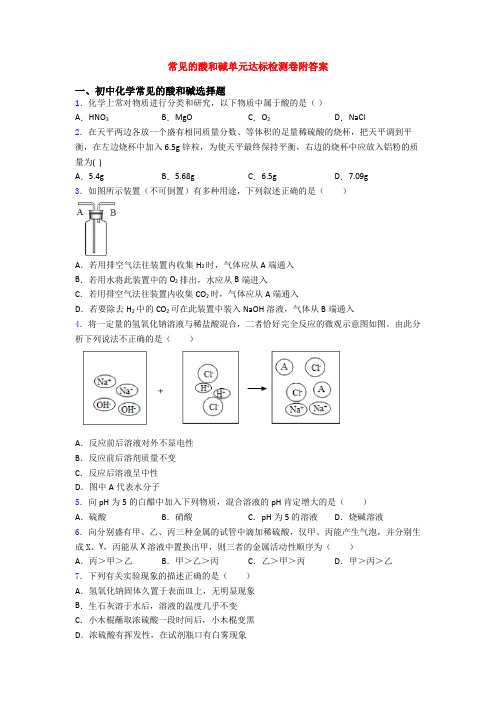 常见的酸和碱单元达标检测卷附答案