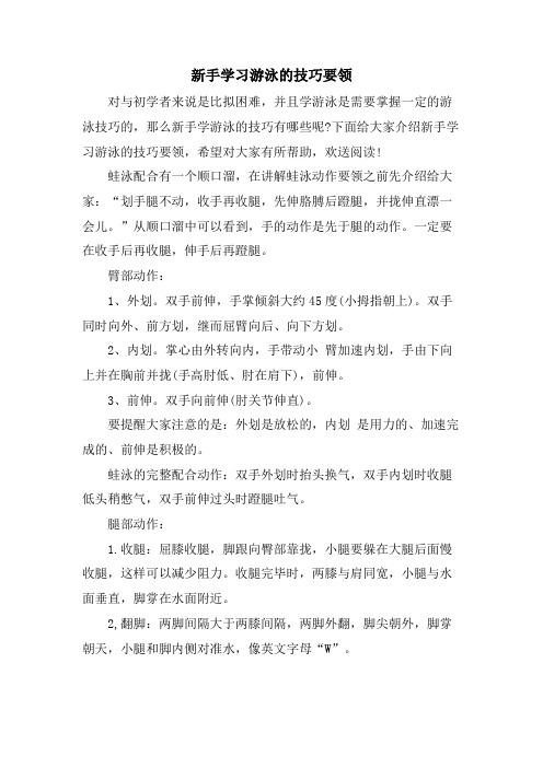 新手学习游泳的技巧要领