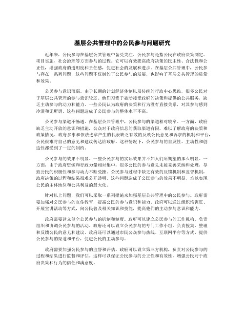 基层公共管理中的公民参与问题研究