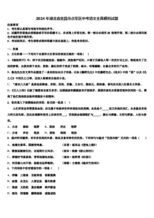 2024年湖北省宜昌市点军区中考语文全真模拟试题含解析