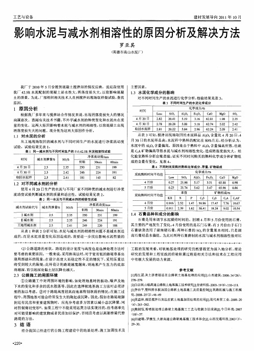 影响水泥与减水剂相溶性的原因分析及解决方法