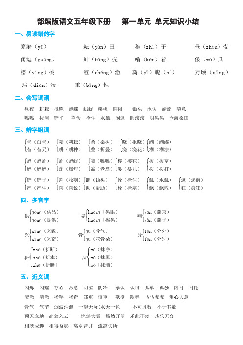 部编版语文五年级下册第一单元 单元知识小结(非常全面)