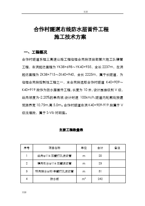 合作村隧道右线防水层首件工程施工设计方案