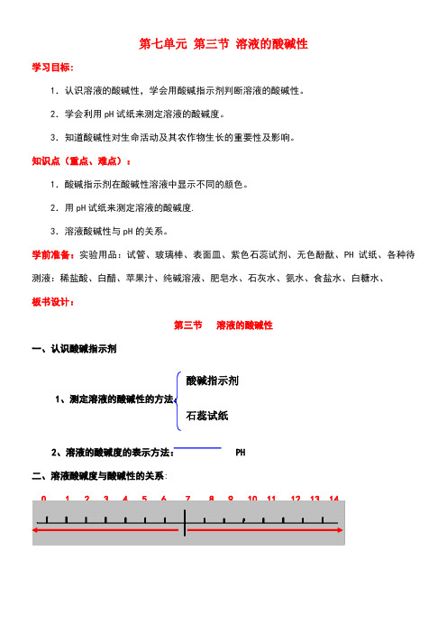 九年级化学下册7.3《溶液的酸碱性》教案鲁教版