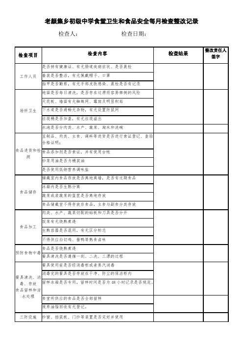 中学校食堂卫生和食品安全检查记录表