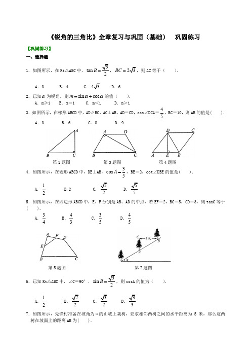 《锐角的三角比》全章复习与巩固(基础) 巩固练习