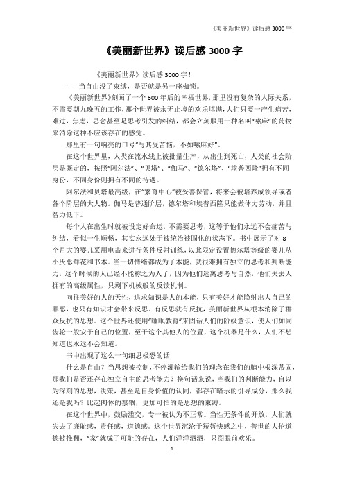 《美丽新世界》读后感3000字-读书笔记_1