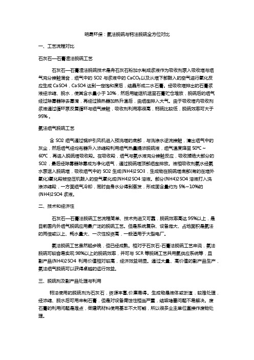 氨法脱硫与钙法脱硫的对比