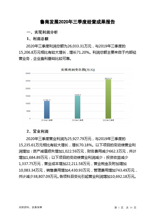 鲁商发展2020年三季度经营成果报告