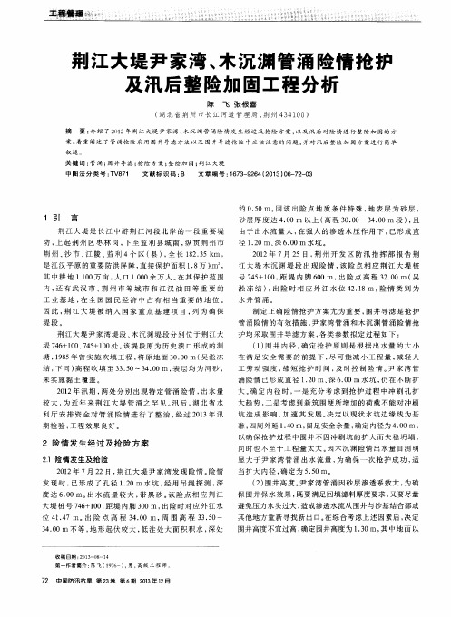 荆江大堤尹家湾、木沉渊管涌险情抢护及汛后整险加固工程分析