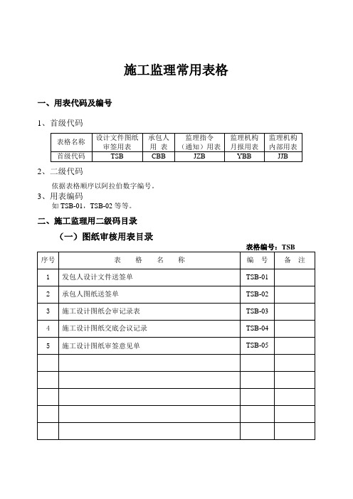 施工监理常用表格分表TSB CBB