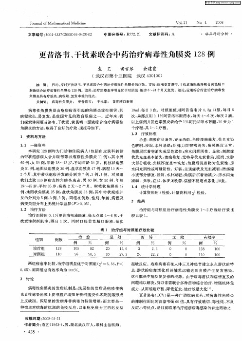 更昔洛韦、干扰素联合中药治疗病毒性角膜炎128例