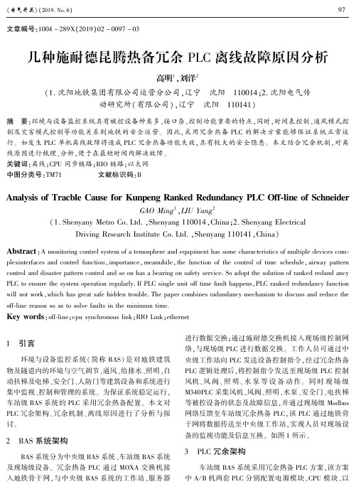 几种施耐德昆腾热备冗余PLC离线故障原因分析