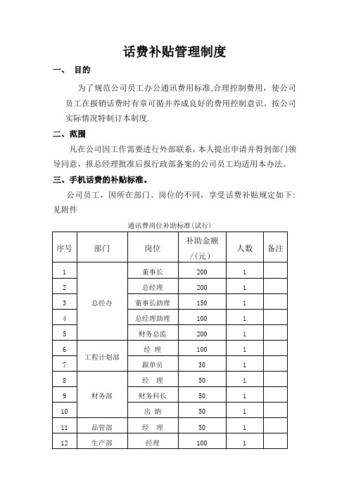 话费补贴管理制度(新)