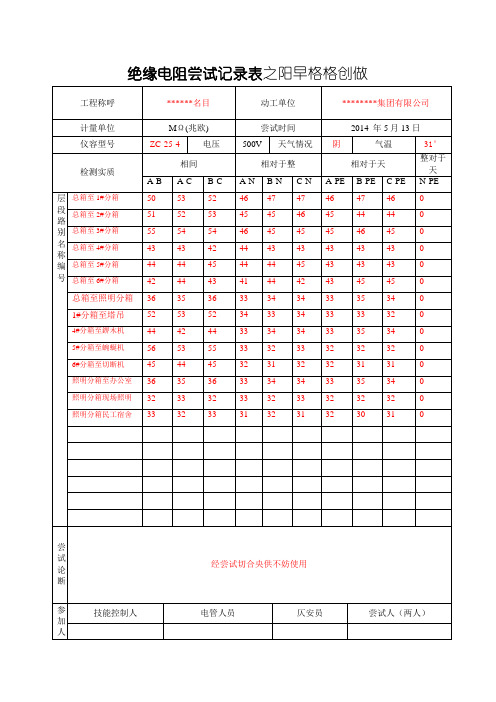 绝缘电阻检测记录(样板)