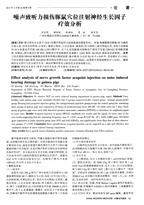 噪声致听力损伤豚鼠穴位注射神经生长因子疗效分析