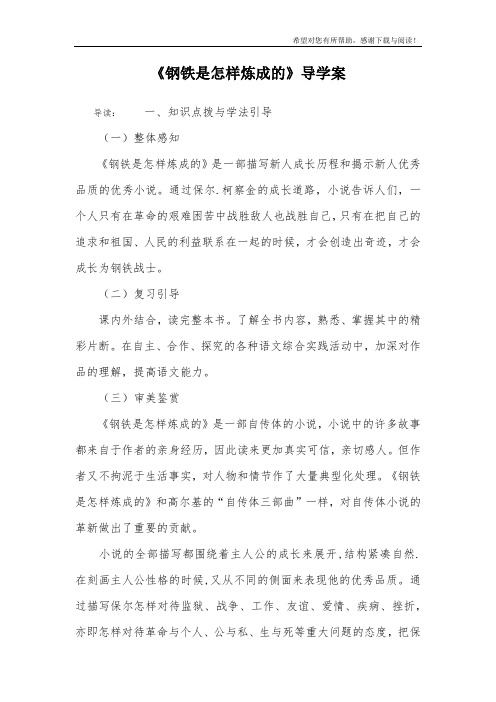 《钢铁是怎样炼成的》导学案