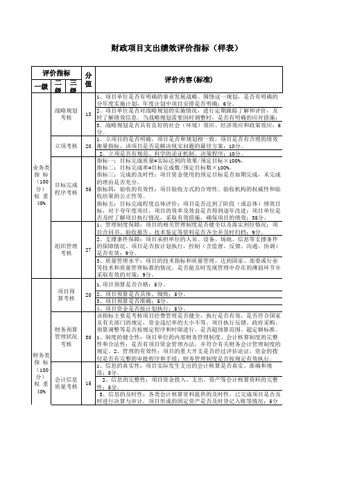 财政项目支出绩效评价指标(样表)