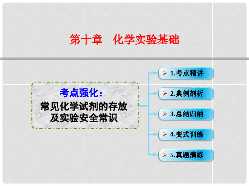 高考化学一轮复习 10.5考点强化 常见化学试剂的存放及实验安全常识课件