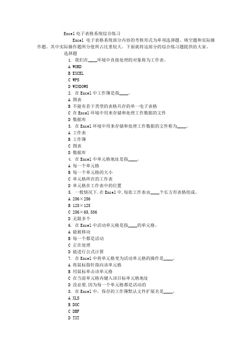 Excel电子表格系统综合练习